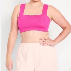 Old Navy Light Support CloudComfy Hot Pink Bandeau Sports Bra Large Wide Straps